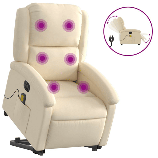 Poltrona elétrica elevatória massagens - Poltrona relax tecido creme