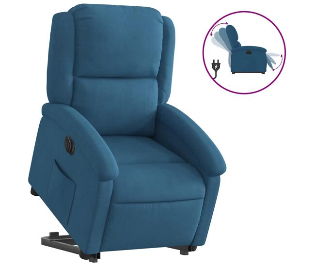 Sillón eléctrico reclinable elevable - sillón relax de terciopelo azul