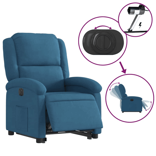 Poltrona reclinável - Poltrona relax elétrica veludo azul