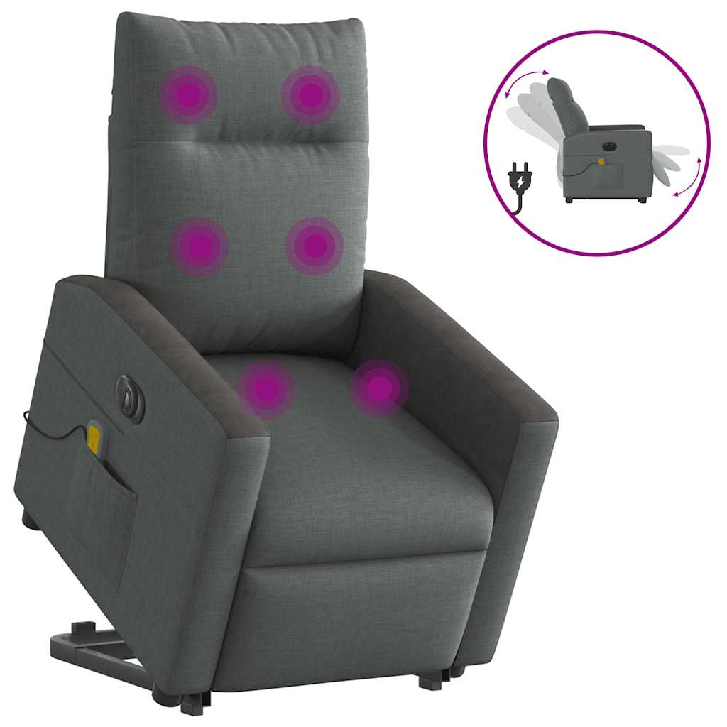 Sillón de masaje eléctrico reclinable - sillón relax elevable tela gris oscuro