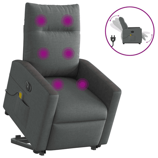 Poltrona elétrica elevatória massagens - Poltrona relax tecido cinzento-escuro