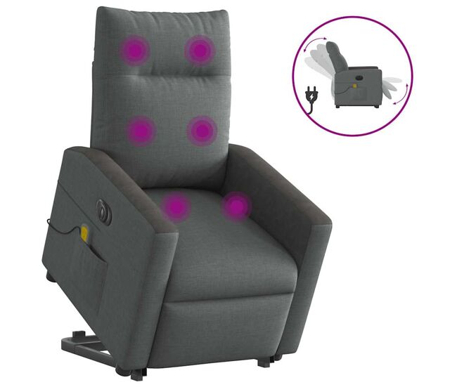 Sillón de masaje eléctrico reclinable - sillón relax elevable tela gris oscuro