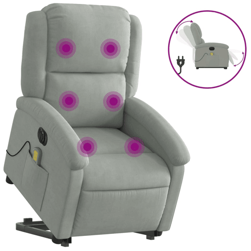 Poltrona de massagens reclinável - Poltrona relax elétrica veludo cinzento-claro