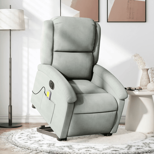 Poltrona de massagens reclinável - Poltrona relax elétrica veludo cinzento-claro