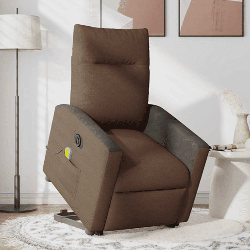 Poltrona elétrica elevatória massagens - Poltrona relax tecido castanho Poltrona elétrica elevatória massagens - Poltrona relax tecido castanho