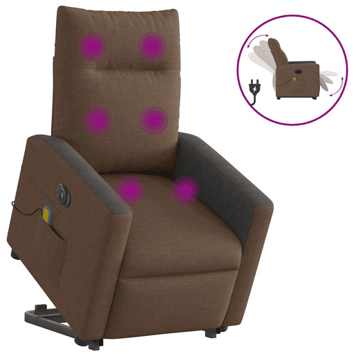 Poltrona elétrica elevatória massagens - Poltrona relax tecido castanho Poltrona elétrica elevatória massagens - Poltrona relax tecido castanho