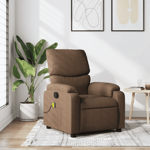 Poltrona de massagens reclinável - Poltrona relax tecido castanho