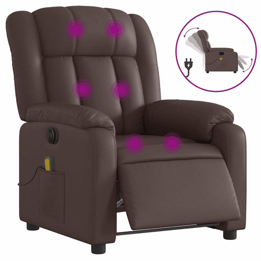 Poltrona massagens reclinável - Poltrona relax elétrica couro artif. castanho Poltrona massagens reclinável - Poltrona relax elétrica couro artif. castanho