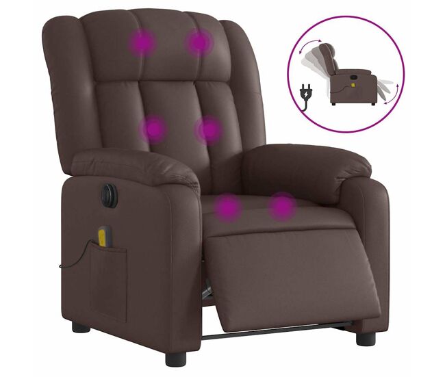 Sillón de masaje reclinable - sillón relax eléctrico cuero sintético marrón
