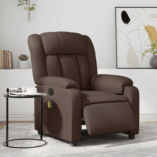 Poltrona massagens reclinável - Poltrona relax elétrica couro artif. castanho Poltrona massagens reclinável - Poltrona relax elétrica couro artif. castanho
