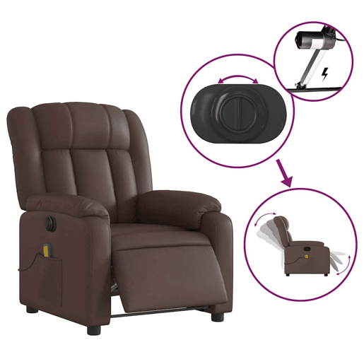 Poltrona massagens reclinável - Poltrona relax elétrica couro artif. castanho Poltrona massagens reclinável - Poltrona relax elétrica couro artif. castanho
