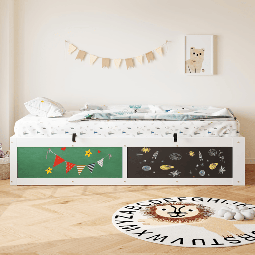 Cama individual 90x200 cm - Ajustável hidraulicamente, com mesa de escrita e arrumação - Branca