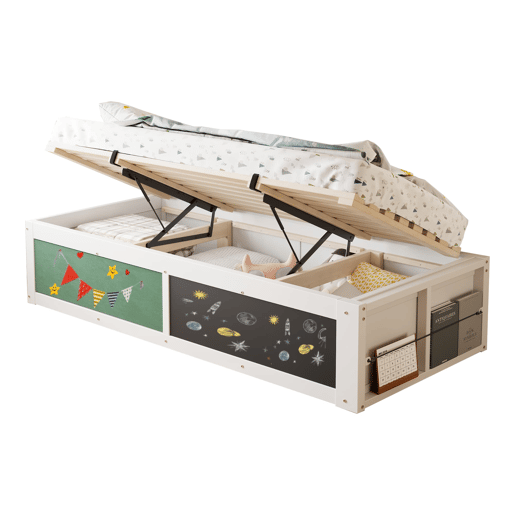 Cama individual 90x200 cm - Ajustável hidraulicamente, com mesa de escrita e arrumação - Branca