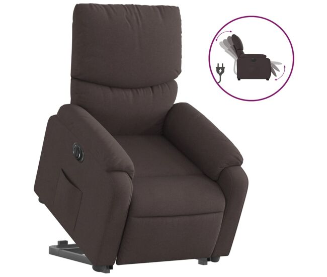 Sillón eléctrico reclinable elevable - sillón relax de tela marrón oscuro