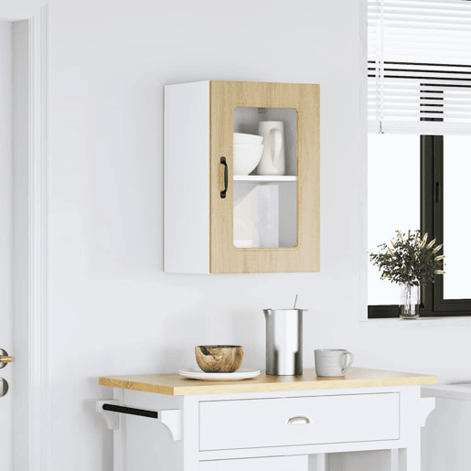 Armário de parede de cozinha - Cozinha modular porta vidro carvalho sonoma