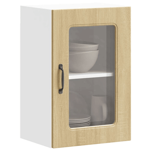 Armário de parede de cozinha - Cozinha modular porta vidro carvalho sonoma