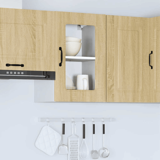 Armário de parede de cozinha - Cozinha modular porta vidro carvalho sonoma