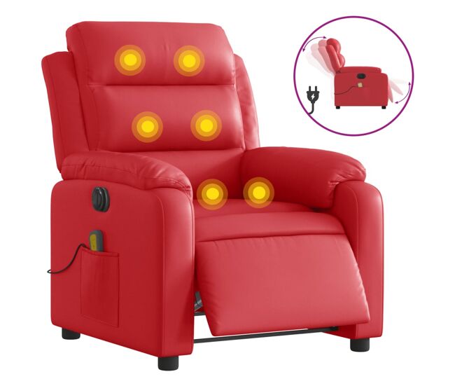 Sillón de masaje reclinable - sillón relax eléctrico de cuero artificial rojo