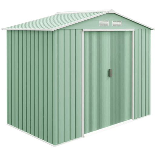 Outsunny Abrigo de Jardim 213x130x185 cm Abrigo de Jardim Metálico de Exterior para Armazenamento de Ferramentas com 2 Portas Deslizantes e 4 Janelas para Terraço Verde Claro