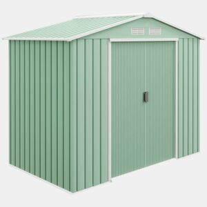 Outsunny Abrigo de Jardim 213x130x185 cm Abrigo de Jardim Metálico de Exterior para Armazenamento de Ferramentas com 2 Portas Deslizantes e 4 Janelas para Terraço Verde Claro