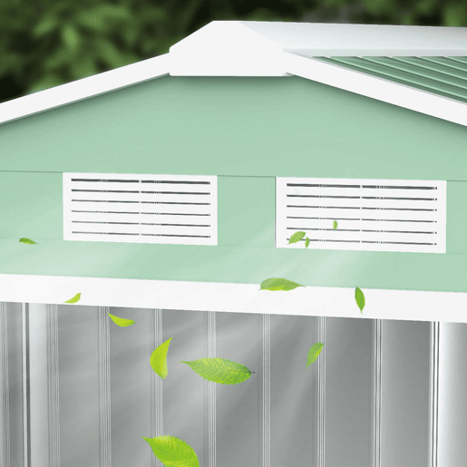 Outsunny Abrigo de Jardim 213x130x185 cm Abrigo de Jardim Metálico de Exterior para Armazenamento de Ferramentas com 2 Portas Deslizantes e 4 Janelas para Terraço Verde Claro