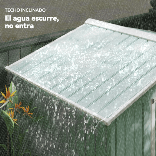 Outsunny Abrigo de Jardim 213x130x185 cm Abrigo de Jardim Metálico de Exterior para Armazenamento de Ferramentas com 2 Portas Deslizantes e 4 Janelas para Terraço Verde Claro