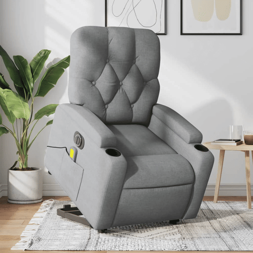 Poltrona elétrica reclinável massagens - Poltrona relax tecido cinzento-claro