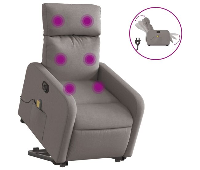 Sillón de masaje eléctrico reclinable - sillón relax elevable tela taupé