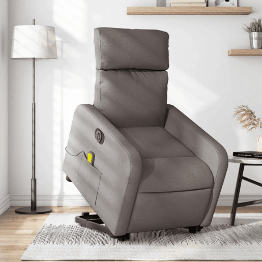 Poltrona elétrica elevatória massagens - Poltrona relax tecido cinza-acastanhado