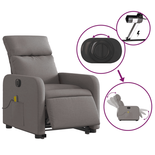 Poltrona elétrica elevatória massagens - Poltrona relax tecido cinza-acastanhado