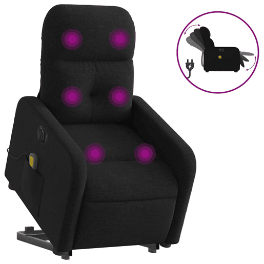 Poltrona elétrica elevatória massagens - Poltrona relax tecido preto Poltrona elétrica elevatória massagens - Poltrona relax tecido preto