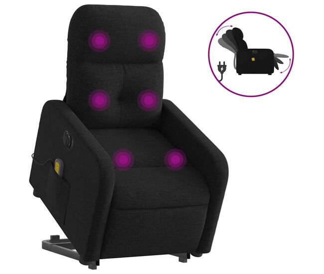 Sillón de masaje eléctrico reclinable - sillón relax elevable tela negro