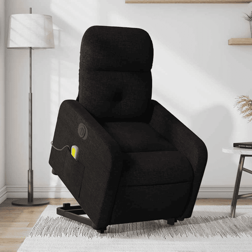Poltrona elétrica elevatória massagens - Poltrona relax tecido preto Poltrona elétrica elevatória massagens - Poltrona relax tecido preto