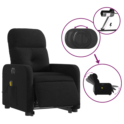 Poltrona elétrica elevatória massagens - Poltrona relax tecido preto Poltrona elétrica elevatória massagens - Poltrona relax tecido preto