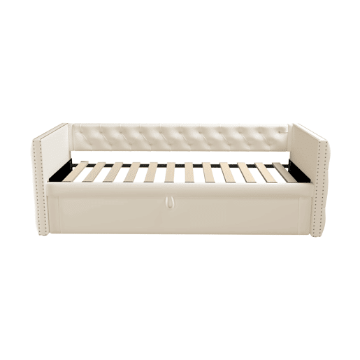Sofá-cama 90x200 cm - Com estrado, multifuncional, tecido de veludo, bege