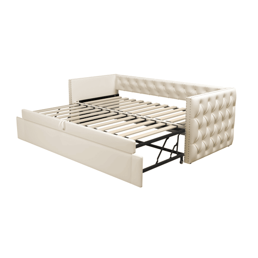 Sofá-cama 90x200 cm - Com estrado, multifuncional, tecido de veludo, bege