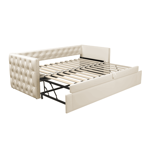 Sofá-cama 90x200 cm - Com estrado, multifuncional, tecido de veludo, bege