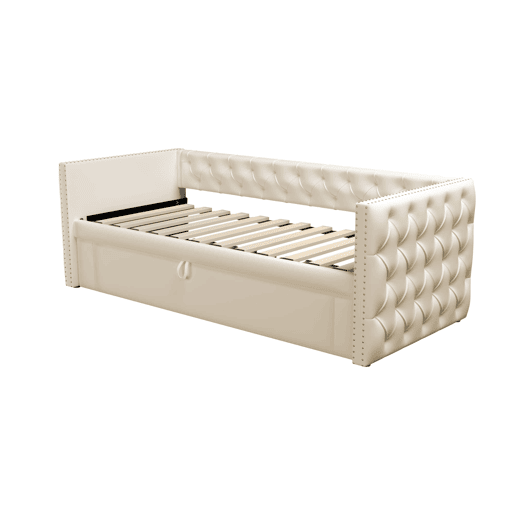 Sofá-cama 90x200 cm - Com estrado, multifuncional, tecido de veludo, bege