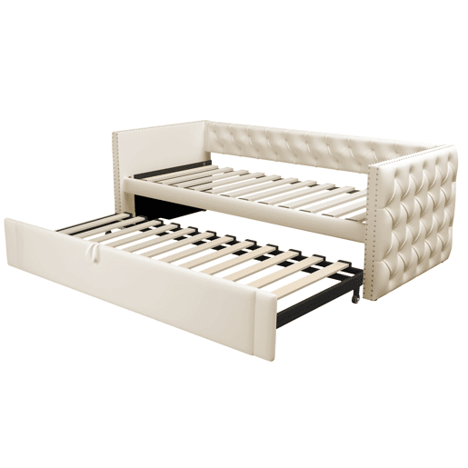 Sofá-cama 90x200 cm - Com estrado, multifuncional, tecido de veludo, bege