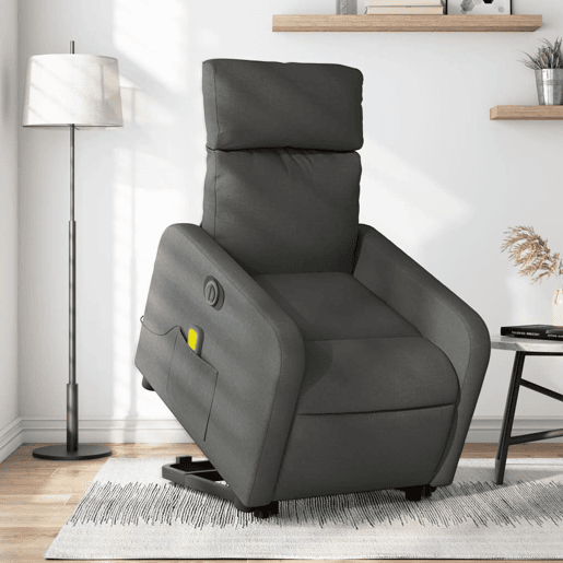 Poltrona elétrica elevatória massagens - Poltrona relax tecido cinzento-escuro