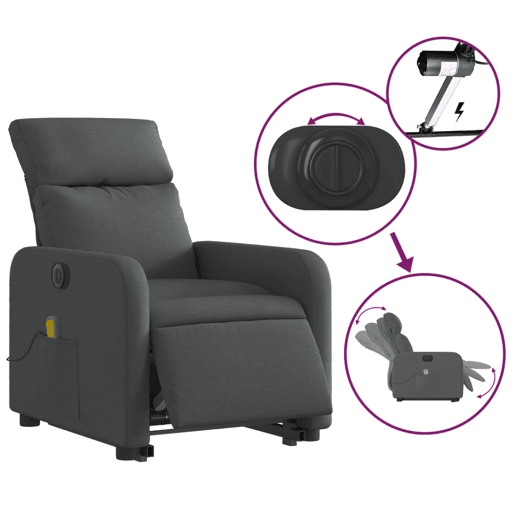 Poltrona elétrica elevatória massagens - Poltrona relax tecido cinzento-escuro