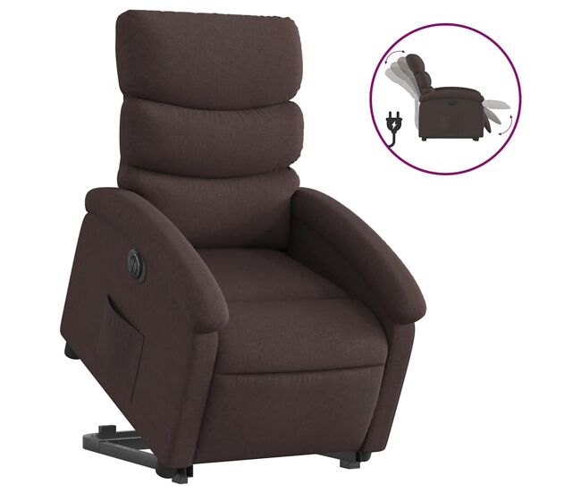 Sillón eléctrico reclinable elevable - sillón relax de tela marrón oscuro