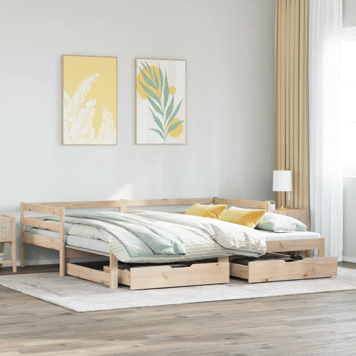 Sofá-cama, Sofá conversível com gavetas 90x200 cm madeira de pinho maciça
