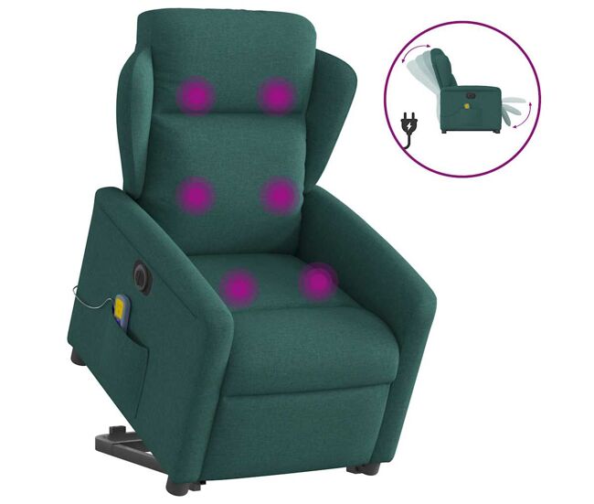 Sillón masaje eléctrico reclinable - sillón relax elevable tela verde oscuro