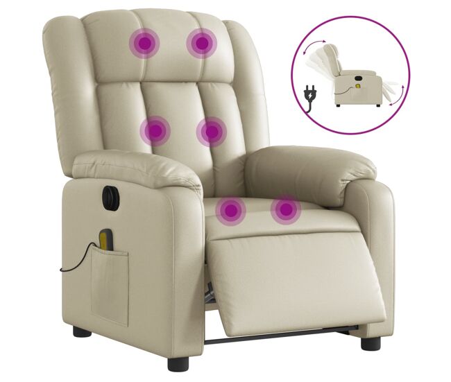 Sillón de masaje reclinable - sillón relax eléctrico cuero sintético crema