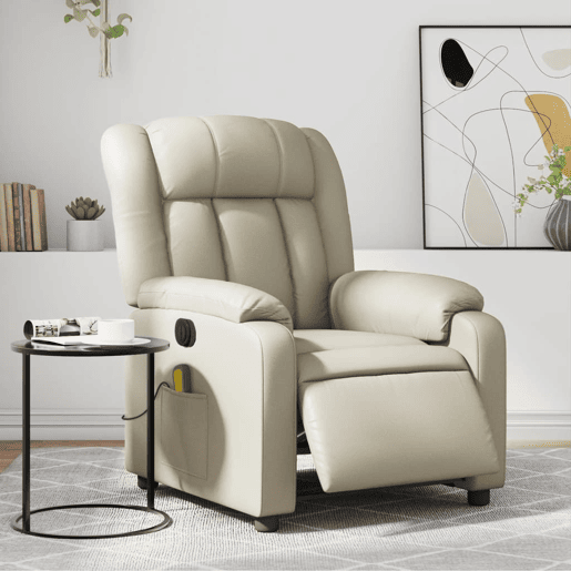 Poltrona massagens reclinável - Poltrona relax elétrica couro artificial creme