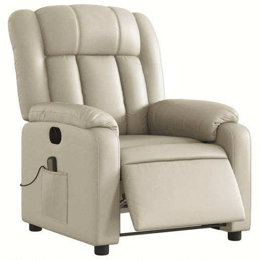 Poltrona massagens reclinável - Poltrona relax elétrica couro artificial creme