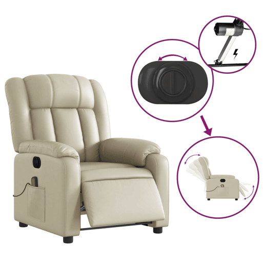Poltrona massagens reclinável - Poltrona relax elétrica couro artificial creme