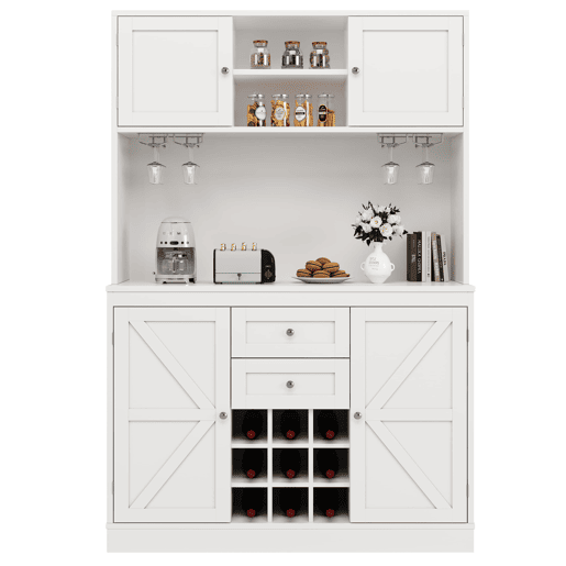 Armário de cozinha com prateleiras ajustáveis e garrafeira - Armário alto com 4 portas e 2 gavetas - Branco