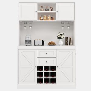 Armário de cozinha com prateleiras ajustáveis e garrafeira - Armário alto com 4 portas e 2 gavetas - Branco